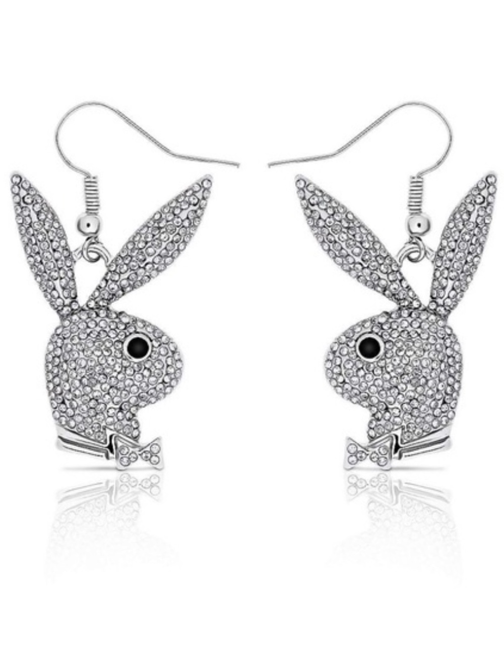 PLAYBOY Crystal-Stud Bunny Dangle Earrings in Silver with Black Eye